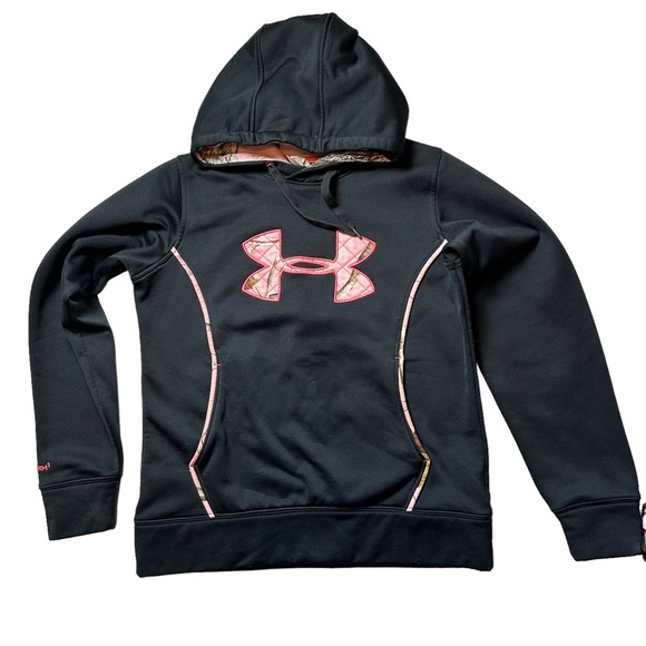 Under Armour Storm 1 Women’s Pullover Hoodie Realtree Pink Camo Black Size Small - Picture 2 of 7